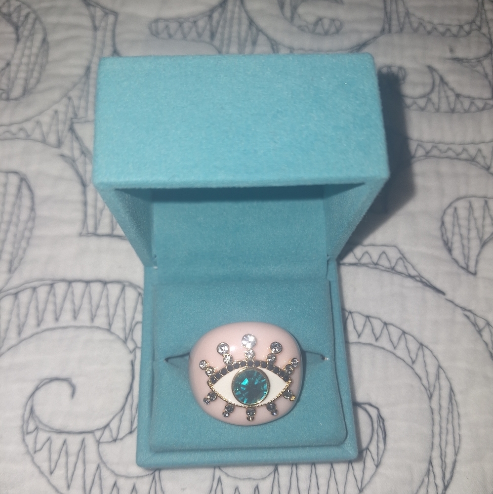 Kurt Geiger Pink and Gold Evil Eye Ring